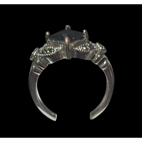 Gothic Art Deco Black Gemmed And Marcasite Ring Size 7 1/4 - Picture 10 of 13